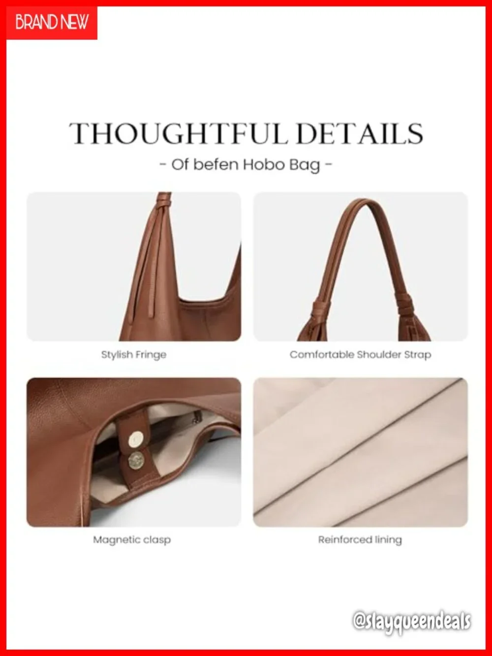 Genuine Leather Slouchy Hobo Bag with Tassel Ribbon - Lightweight Tote